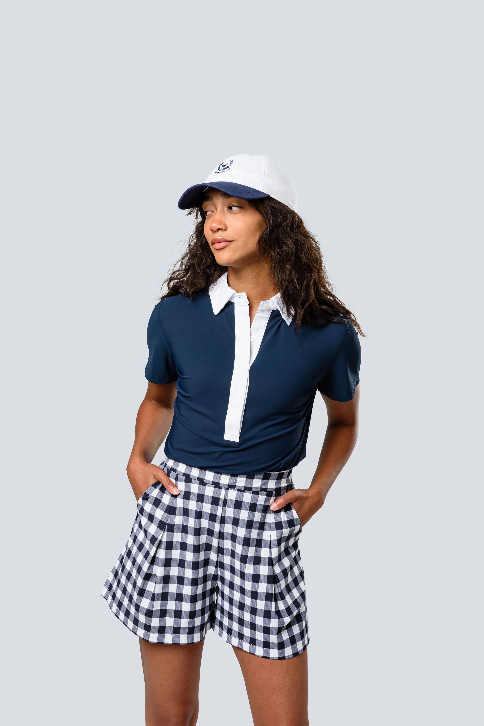 Ava gingham check tops navy ネイビー Ava Short – Jayebird Sport